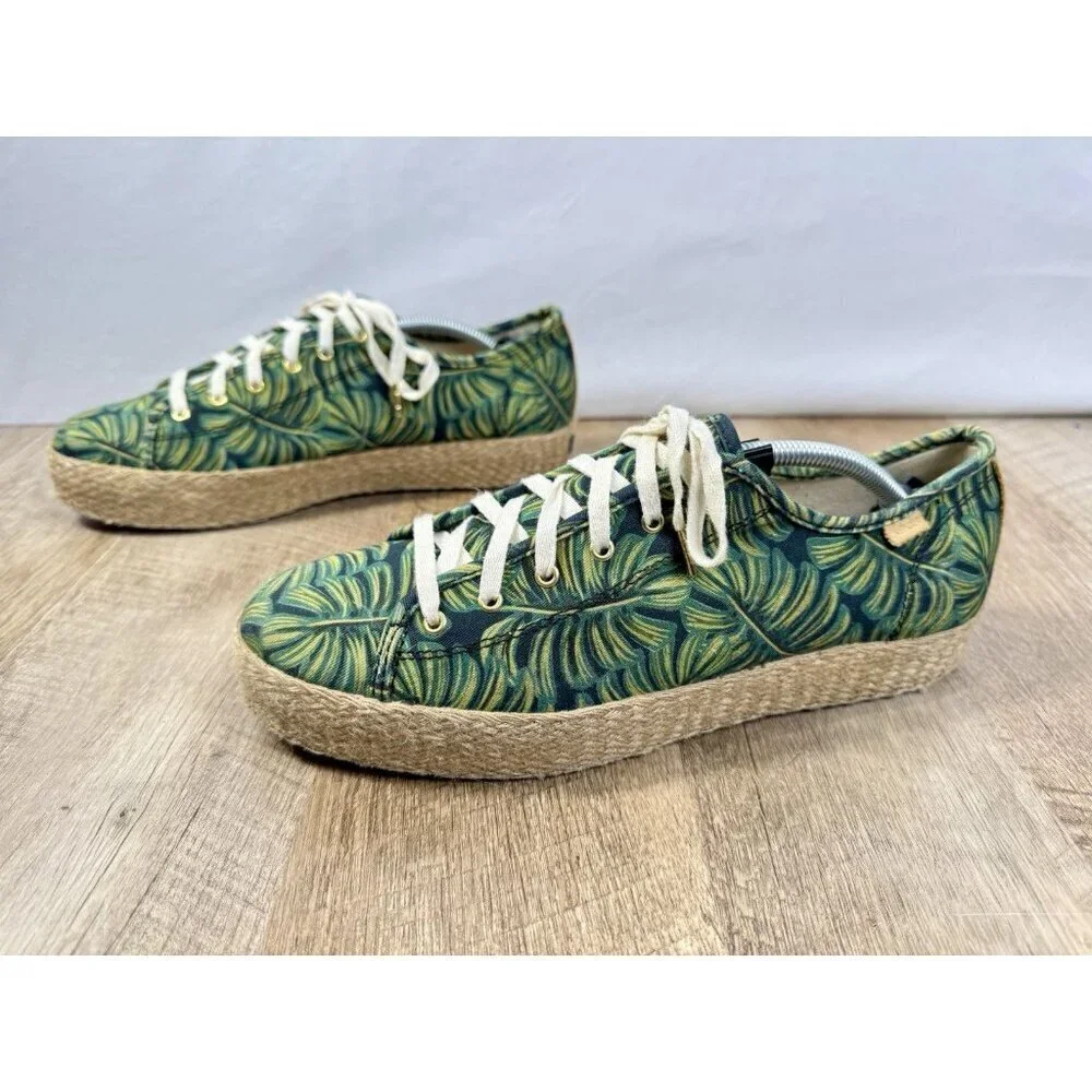 Keds Rifle Paper Shoes Womens 9.5 Espadrille Sneakers Green Tan Leaves WF58366M